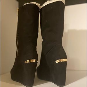 JUICY COUTURE KASIA BLACK SUEDE MID CALF WEDGE PLATFORM BOOT 8